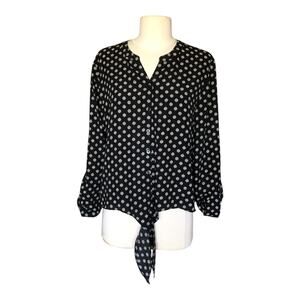 Chico's Polka Dot Button Down Tie Front Black Shirt Blouse Women's Size 1